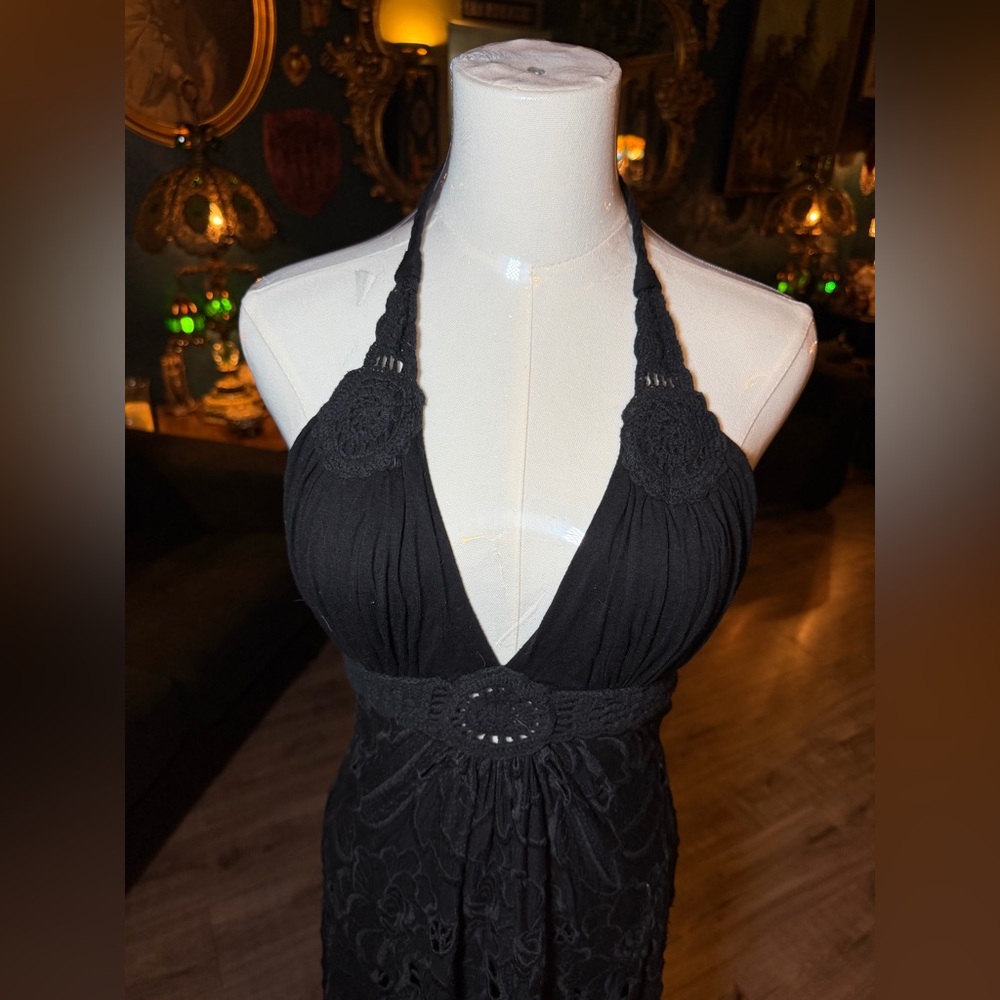 SKY Black Lace Halter High-Low Dress – Medium – Boho Witchy Y2K Vibes - Picture 4 of 11